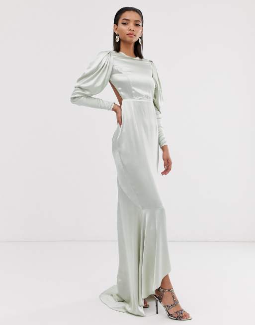 Satin fishtail maxi store dress