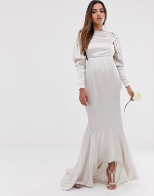 asos edition satin panelled wedding dress with fishtail