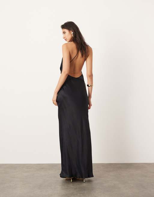 ASOS EDITION satin floral embroidered cowl halterneck maxi dress in black |  ASOS