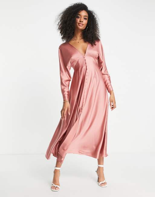 ASOS EDITION satin lattice back midi dress in dusky rose