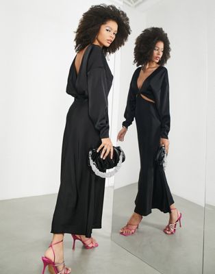 ASOS EDITION satin maxi dress with cut out detail in black | ASOS