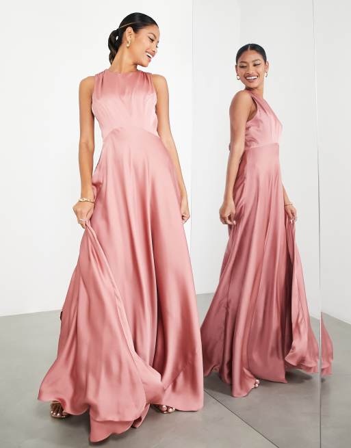 ASOS EDITION satin maxi dress with drape back detail in dusky rose