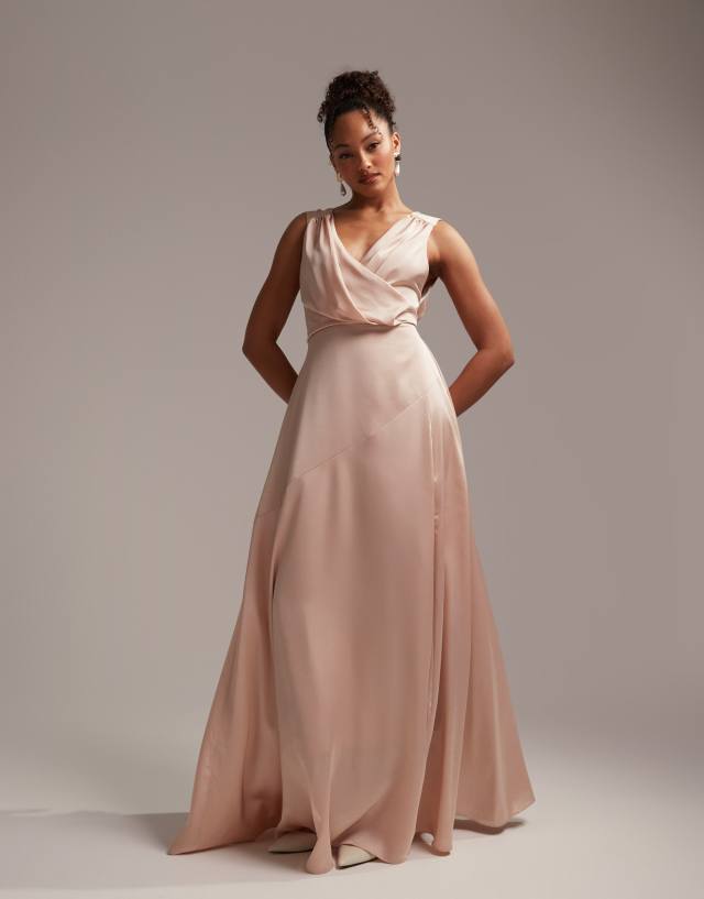 ASOS EDITION satin maxi dress with wrap bodice in blush