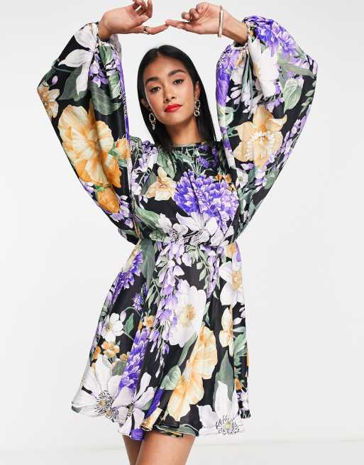 ASOS DESIGN mini dress with blouson sleeve and delicate floral