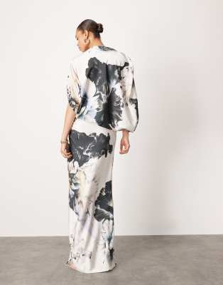 ASOS EDITION satin oversized one sleeve maxi dress in large floral print |  ASOS