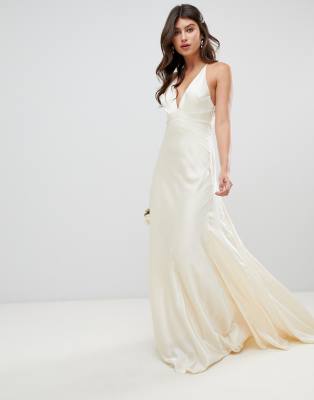 ASOS EDITION satin panelled wedding dress with fishtail - ASOS Price Checker