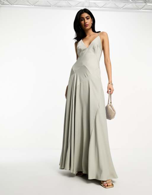 Asos edition satin plunge strappy hotsell midi dress with tie front