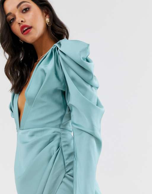 Asos edition split side plunge maxi in outlet satin