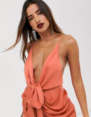 satin tie front dress