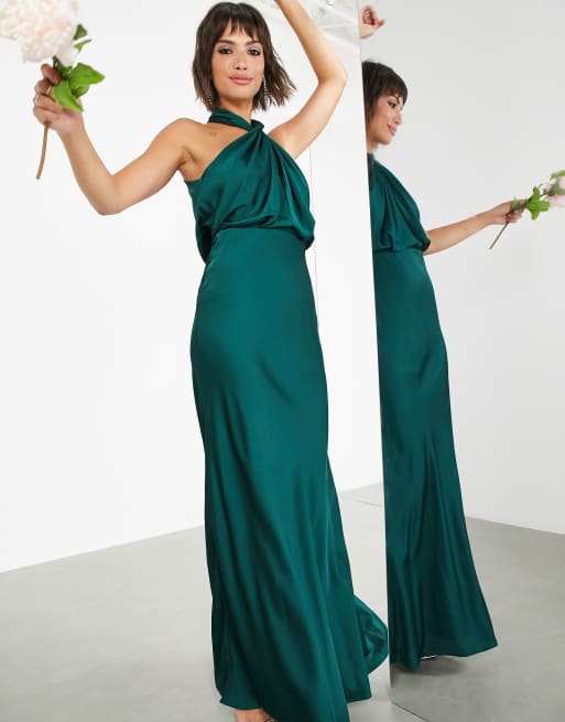 green halter neck maxi dress