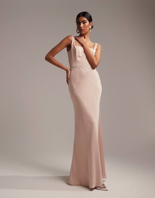 ASOS EDITION satin square neck maxi dress in blush