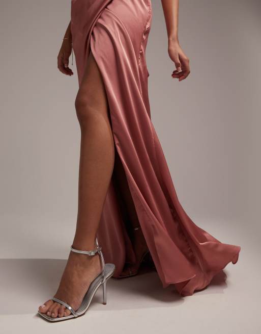 Asos edition split side plunge maxi in outlet satin