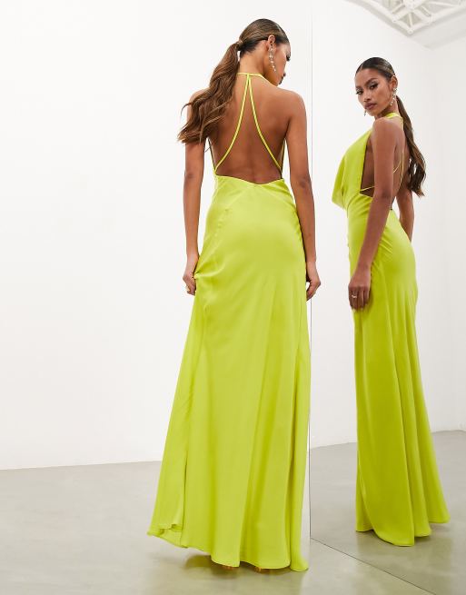 ASOS EDITION satin statement cowl neck maxi dress in lime green ASOS