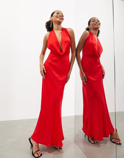 Kristen Red | Fitted Maxi Dress w/ Cowl Neck