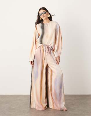 ASOS EDITION ASOS EDITION satin super wide leg drawstring waist trouser in blurred stripe-Multi