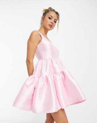 ASOS EDITION satin twill tiered mini dress in sugar pink | ASOS