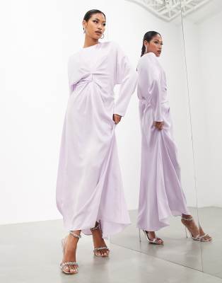 ASOS EDITION ASOS EDITION satin twist detail long sleeve maxi dress in pale lilac-Purple