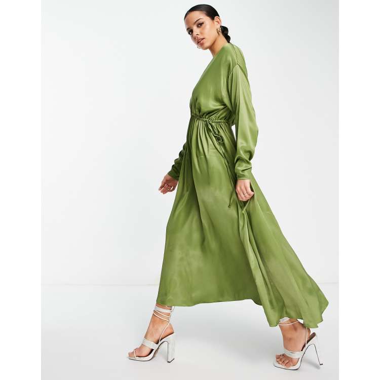 Petite Olive One Shoulder Longline Midi Dress