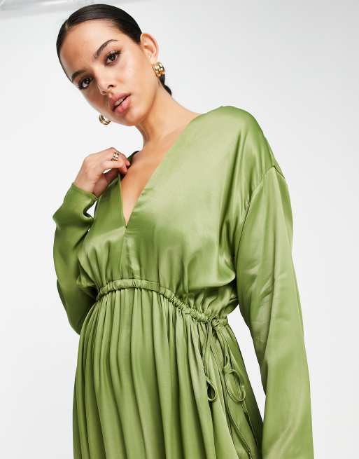 Olive Oversized Ruched Waist Shirt Dress