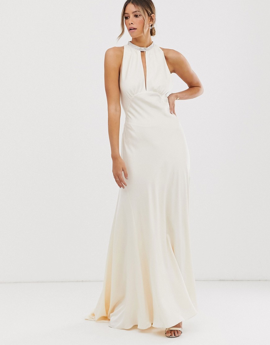 ASOS EDITION satin wedding dress with embellished trim-White