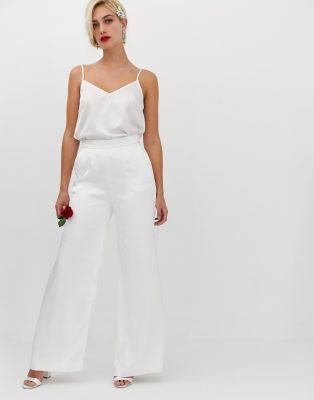 ASOS EDITION satin wide leg trouser-White