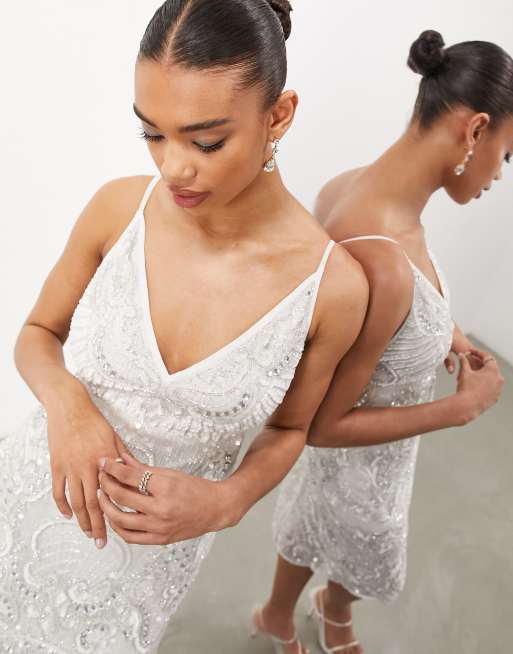 ASOS EDITION scallop embellished jewel and sequin cami midi dress in ivory