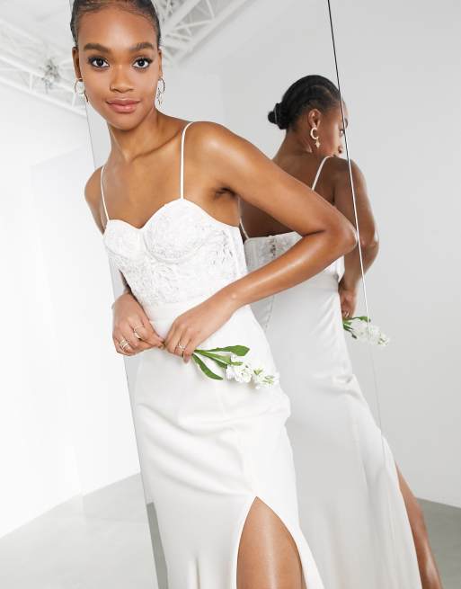 Asos Edition Scarlet Embellished Lace Corset Wedding Dress With Satin Skirt Asos