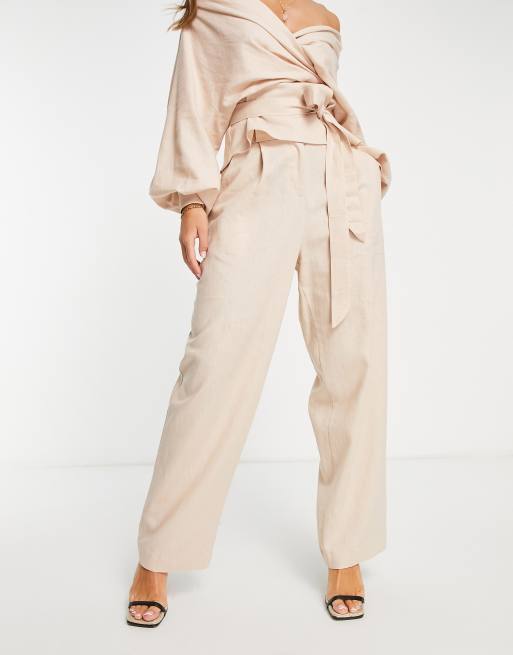 ASOS EDITION – Schulterfreies Oberteil und Hose mit weitem Bein aus Leinen in Sand, 2 von 2