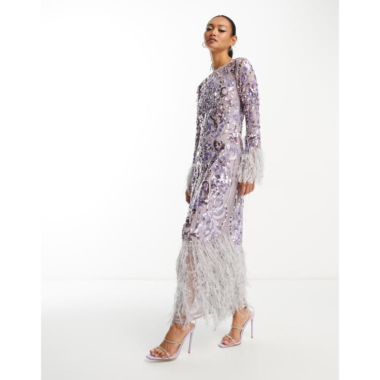 Asos edition embellished showgirl midi dress store with faux feathers