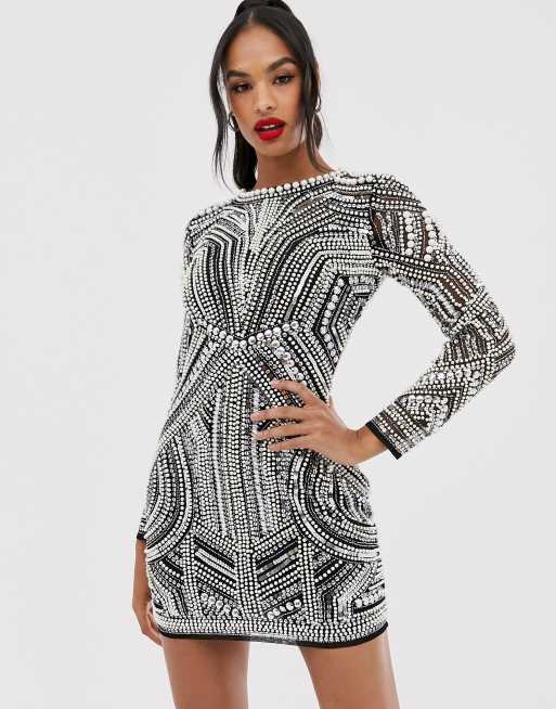 Asos Edition Sequin And Pearl Mini Bodycon Dress With Cut Out Back Asos 