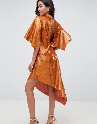 asos orange sequin dress