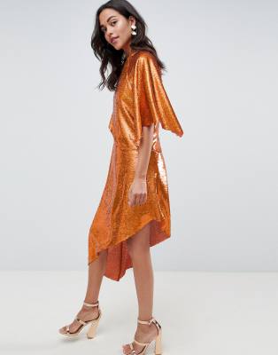asos orange sequin dress