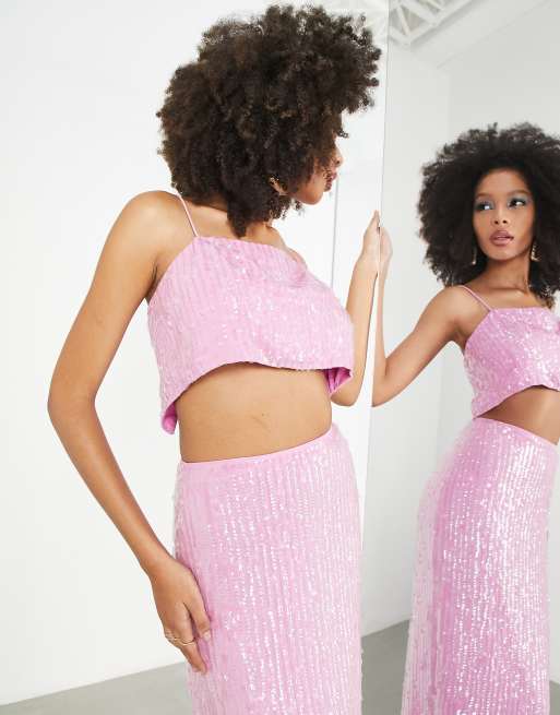 Light Pink Textured Glitter Crop Top