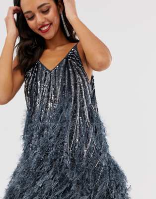 asos sequin feather dress