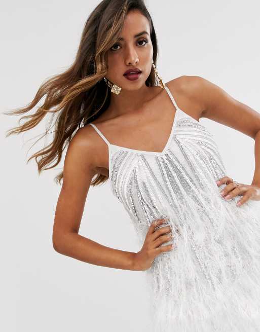 Asos design fringe clearance sequin cami mini dress