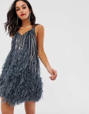 asos edition sequin fringe skater mini dress