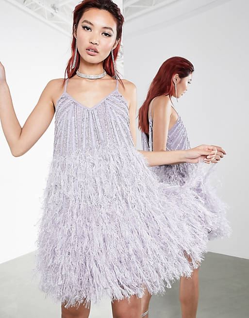 ASOS EDITION sequin cami mini dress with faux feather hem