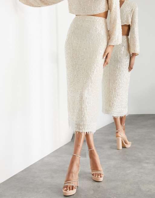 Cream sequin 2025 midi skirt