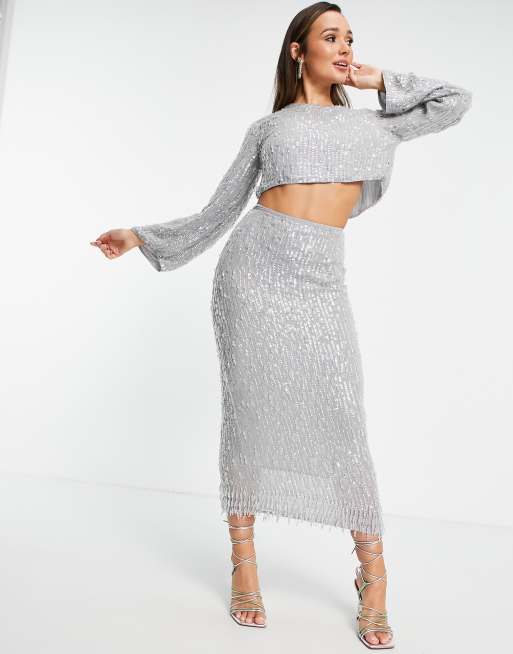 Asos edition midi skirt in sequin check hotsell