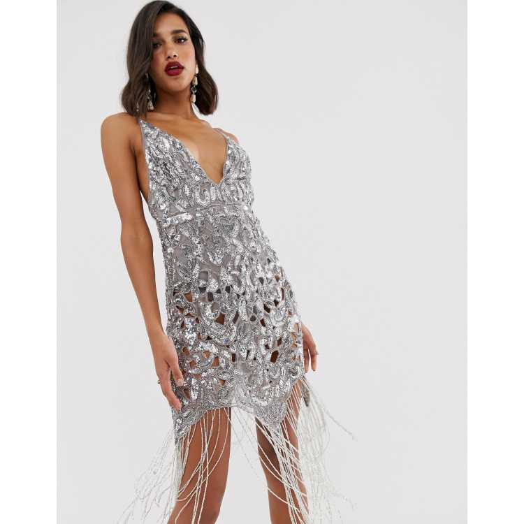 Asos edition sequin sales fringe cut out midi dress