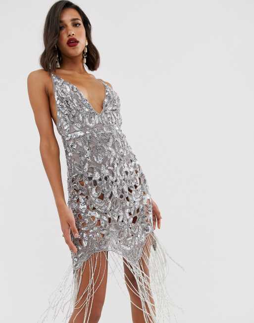 Asos silver fringe outlet dress