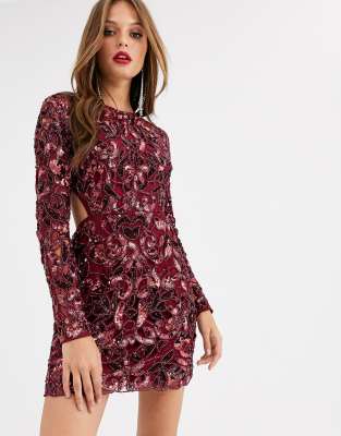 ASOS EDITION sequin cutwork open back mini dress-Red