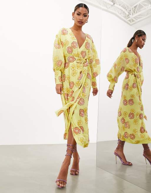 Asos yellow hotsell wrap dress