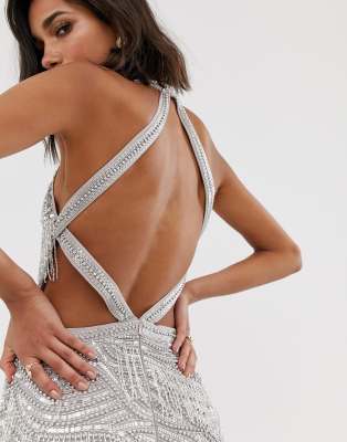 asos edition sequin & fringe cut out jumpsuit