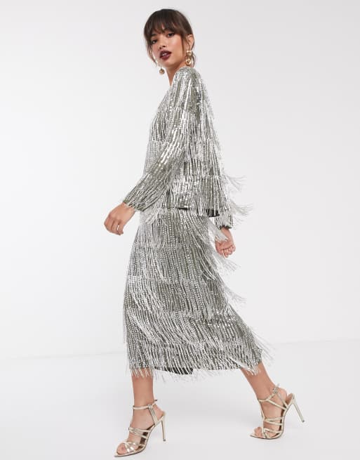 Asos edition midi 2025 skirt in sequin check