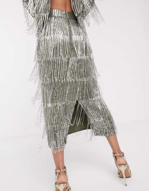 ASOS EDITION sequin fringe midi pencil skirt ASOS