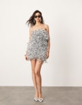 [ASOS EDITION] ASOS EDITION sequin fringe mini bandeau dress in silver 14 Silver