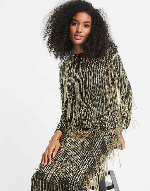 ASOS EDITION sequin u0026 fringe open back top | ASOS
