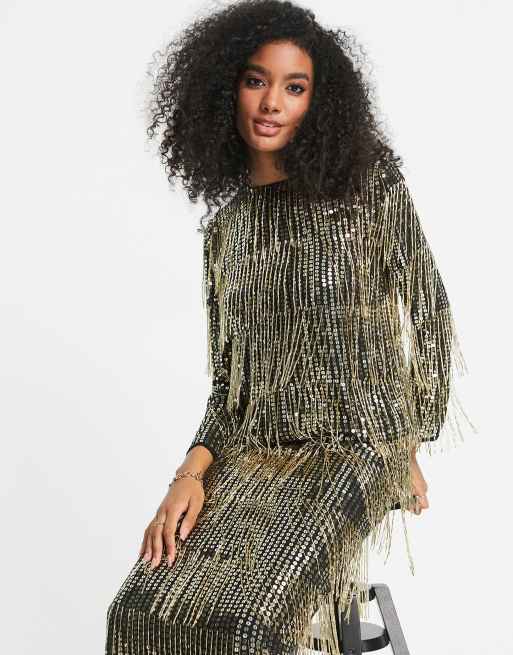 ASOS EDITION sequin & fringe open back top