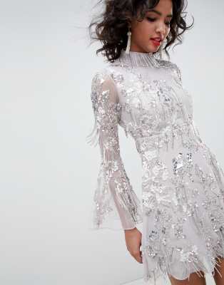 asos edition sequin fringe skater mini dress
